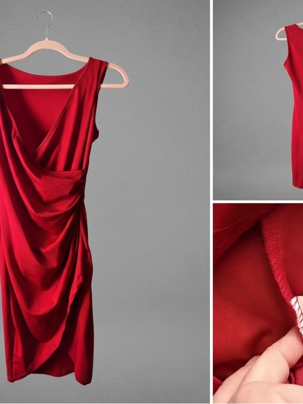 Women's Red Draped V-Neck Dress